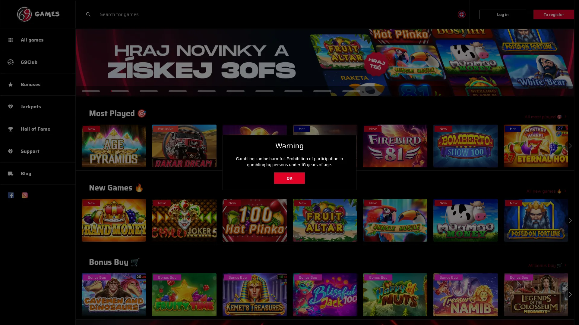Desktop view of Enjoy 69 Casino
